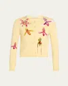 Oscar De La Renta Long Sleeve  Printed Orchid Cardigan In Banana