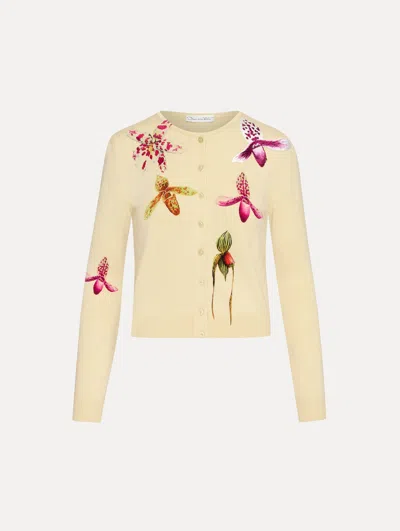 Oscar De La Renta Orchid Printed Cardigan In Yellow