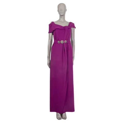 Pre-owned Oscar De La Renta Orchid Purple Silk Draped Shoulder Gown Dress 4 Xs