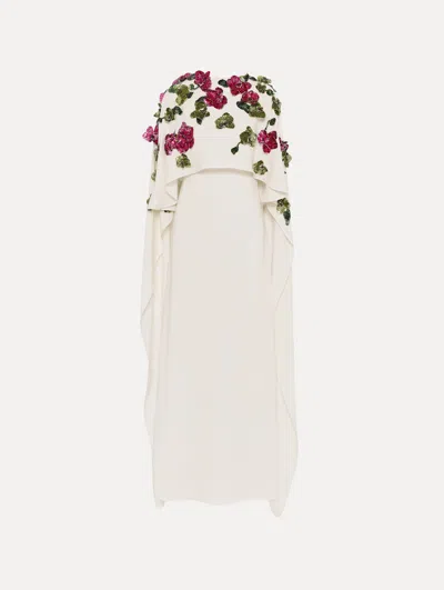 Oscar De La Renta Orchid Sequin Embroidered Caftan In White