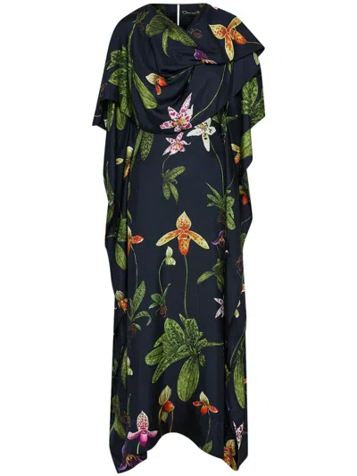 Oscar De La Renta Orchid Silk Twill Kaftan In Blue