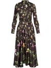 Oscar De La Renta Orchid Print Chiffon Inset Cady Dress In Brown