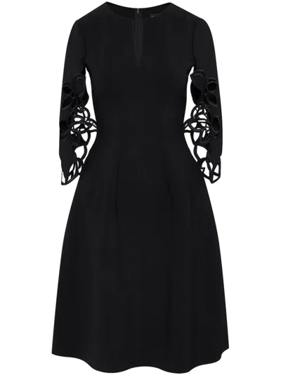 Oscar De La Renta Orchid Sleeve Split-neck Dress In Black