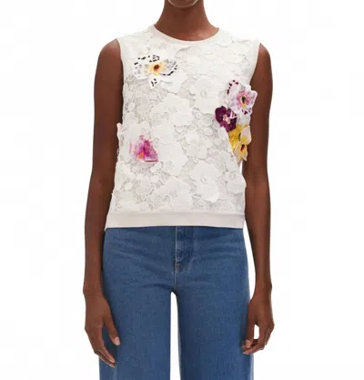 Oscar De La Renta Orchid Threadwork Embroidered Lace Tank In White Multi