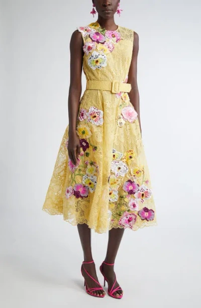 Oscar De La Renta Orchid Threadwork Floral Lace Fit & Flare Dress In Banana