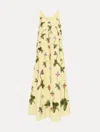 Oscar De La Renta Long Orchid Threadwork Wool Gown In Yellow
