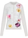 Oscar De La Renta Long Sleeve Orchid Threadwork Embroidered Lace Cardigan In White