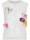 Oscar De La Renta Orchid Embroidered Lace Knit Tank Top In White