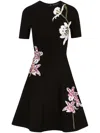 Oscar De La Renta Orchid Embroidered Dress In Black
