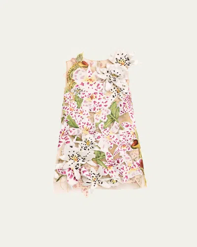 OSCAR DE LA RENTA ORCHID THREADWORK MINI SHIFT DRESS