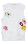 Oscar De La Renta Orchid Embroidered Lace Knit Tank Top In White Multi