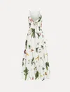 Oscar De La Renta Orchids Cotton Poplin Belted Midi Tank Dress