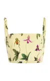 Oscar De La Renta Orchids Cotton Poplin Cropped Tank In Yellow Multi