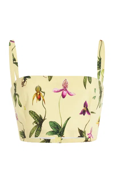 Oscar De La Renta Orchids Cotton Poplin Cropped Tank In Yellow Multi