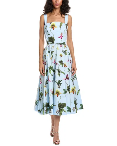 Oscar De La Renta Orchids Poplin Dress In Multi