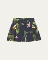 Oscar De La Renta Orchids Poplin Wide Leg Shorts In Navy Multi