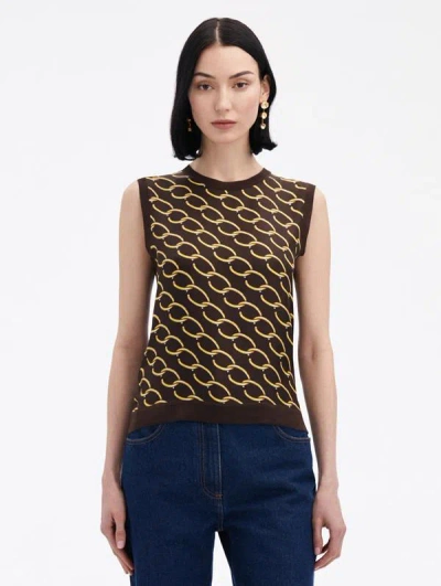 Oscar De La Renta Oscar Chain-link Inset Tank In Cafe/gold