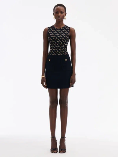 Oscar De La Renta Oscar Chain-link Knit Dress In Navy/gold