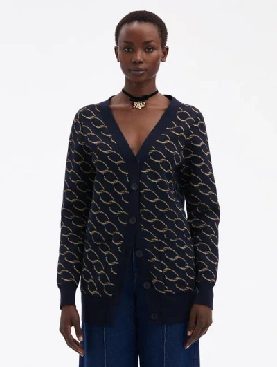 Oscar De La Renta Oscar Chain-link Long Cardigan In Blue
