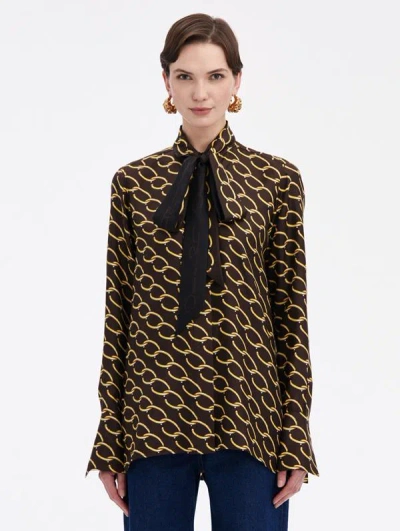 Oscar De La Renta Oscar Chain-link Silk Twill Blouse In Cafe/gold