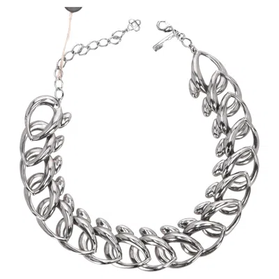 Oscar De La Renta Oscar De La Chain Link Necklace In Silver Metal In Black