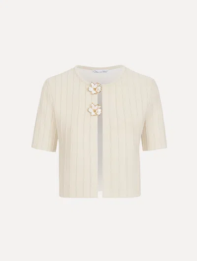 Oscar De La Renta Ottoman Cropped Cardigan In Ivory
