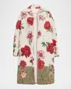 Oscar De La Renta Oversized Peony Jacquard Coat In White
