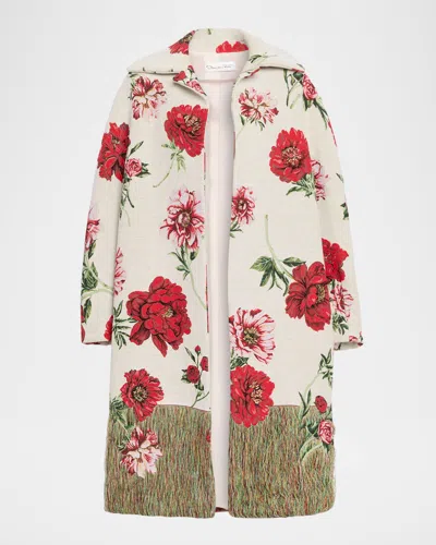 Oscar De La Renta Oversized Peony Jacquard Coat In White