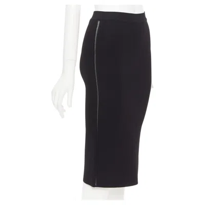 Pre-owned Oscar De La Renta P16 Lattice Cut Out Side High Waisted Knitted Pencil Skirt Xs In Black