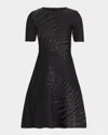 Oscar De La Renta Paillette Fern Short-sleeve Knit Mini Dress In Black