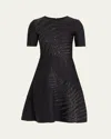 Oscar De La Renta Paillette Fern Short-sleeve Knit Mini Dress In Black