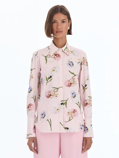 Oscar De La Renta Painted Iris Cotton Poplin Blouse