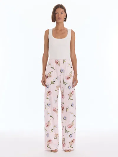 Oscar De La Renta Painted Iris Cotton Poplin Pant In Pink