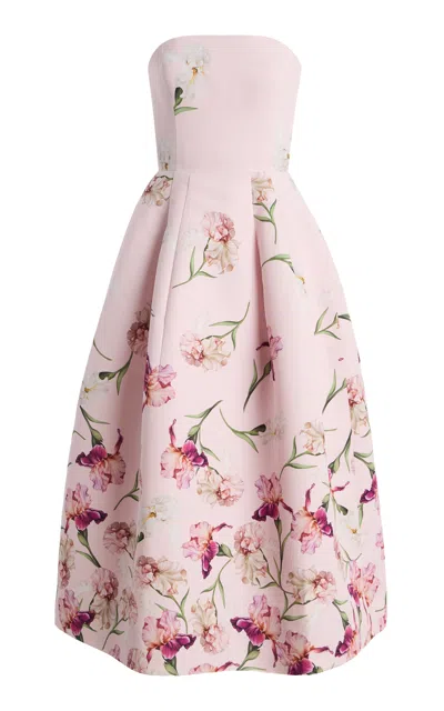 Oscar De La Renta Painted Iris Faille Gown In Pink