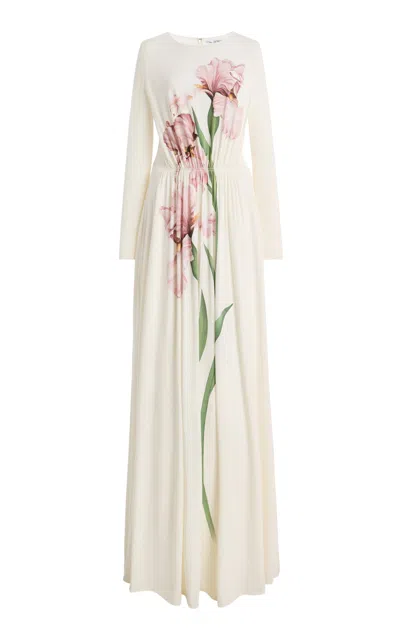 Oscar De La Renta Painted Iris Gown In Neutral