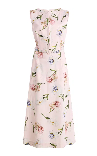 Oscar De La Renta Painted Iris Poplin Midi Dress In Pink