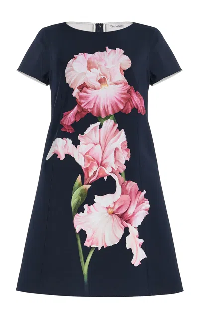 Oscar De La Renta Painted Iris Wool-blend Mini Dress In Black