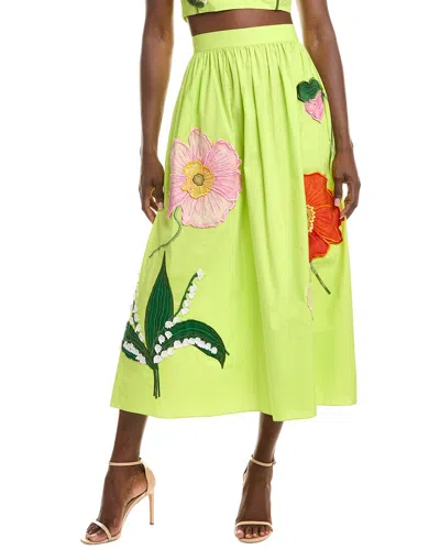 Oscar De La Renta Painted Poppy Skirt In Green