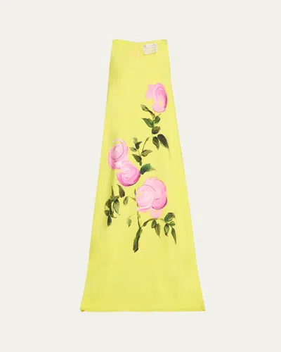 Oscar De La Renta Painted Rose Gown In Pinkyellow