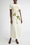 Oscar De La Renta Painted Rose Stretch Jersey Dress