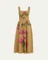 Oscar De La Renta Printed Cotton Twill Midi Dress In Pinkkhaki