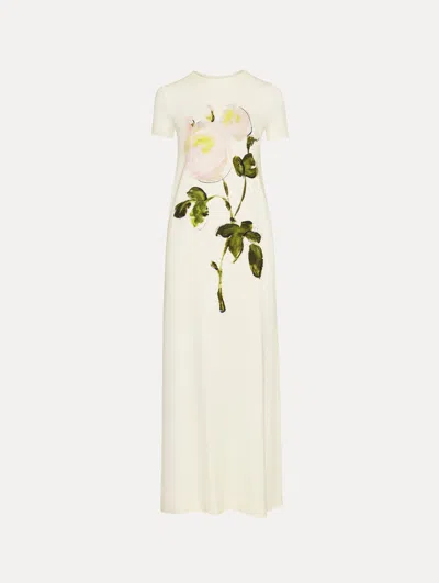 Oscar De La Renta Painted Roses Jersey Maxi Dress