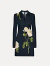 Oscar De La Renta Painted Roses Jersey Mini Dress