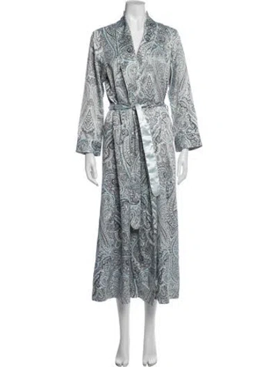 Pre-owned Oscar De La Renta Paisley Print Pleated Accents Robe In Blue
