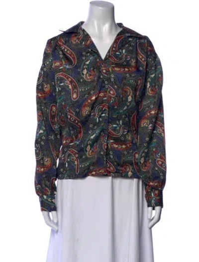 Pre-owned Oscar De La Renta Paisley Print V-neck Blouse In Multi