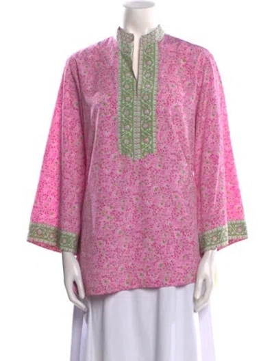 Pre-owned Oscar De La Renta Paisley Print V-neck Tunic W/ Tags In Pink