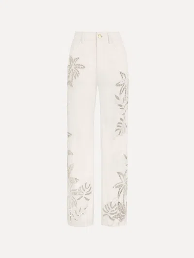 Oscar De La Renta Palm Leaves Cutout Denim Pant