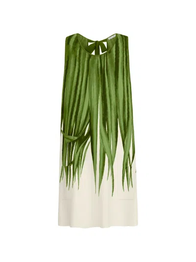 Oscar De La Renta Palm Leaves Jacquard Shift Dress In Green