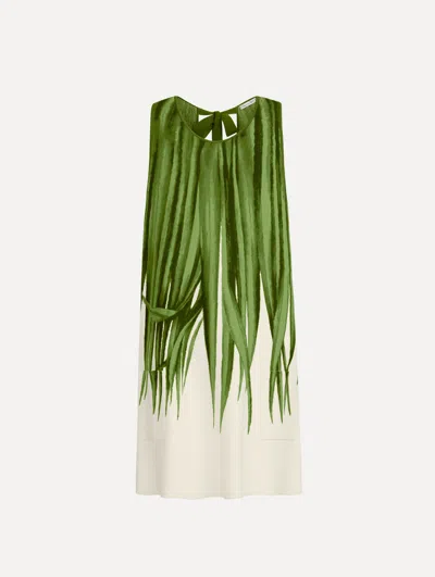 Oscar De La Renta Palm Leaves Jacquard Shift Dress In Green