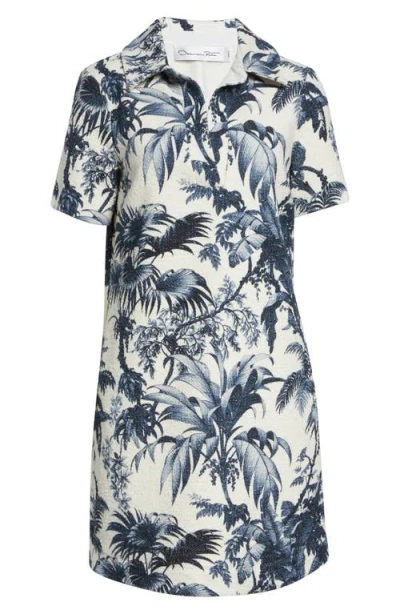 Oscar De La Renta Palm Leaves Print Cotton & Wool Blend Tweed Dress In Multi